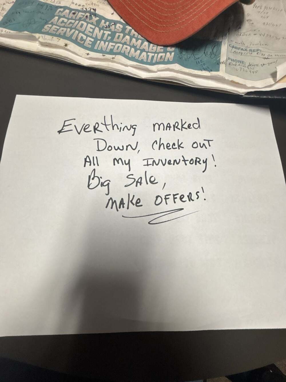 Promotional handwritten sales note